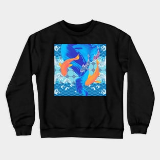 Orange Koi Fish with a Blue Swirl Ocean- Happy Hong Kong Crewneck Sweatshirt